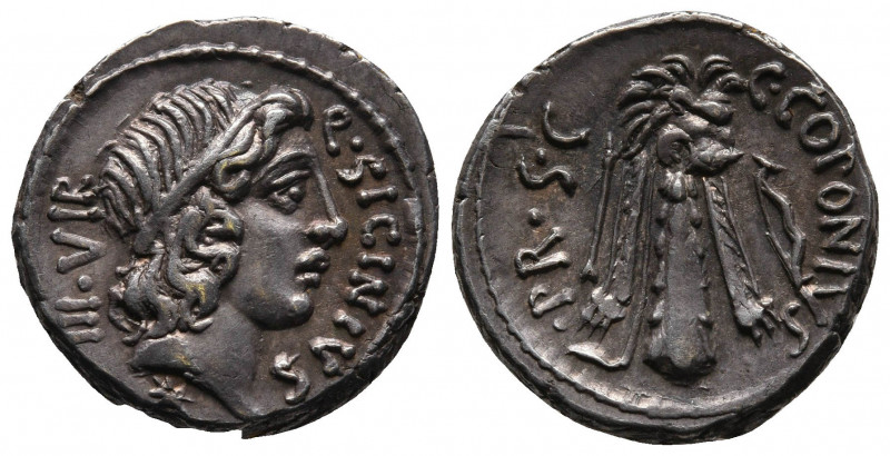 Roman Republic
Q. Sicinius and C. Coponius. 49 BC. AR Denarius (18,1mm, 4,18g). ...