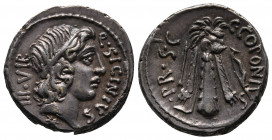 Roman Republic
Q. Sicinius and C. Coponius. 49 BC. AR Denarius (18,1mm, 4,18g). Obv: Diademed head of Apollo right; star below. Rev: Club of Hercules ...