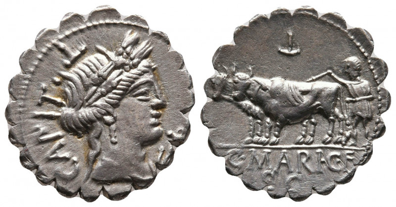 Roman Republic
C. Marius C. f. Capito. 81 BC. Rome. AR Serrate Denarius (18,8mm,...