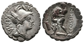 Roman Republic
C. Poblicius Q. f. 80 BC. Rome. Serrate AR Denarius (18,5mm, 3.8 g) Obv: Helmeted and draped bust of Roma r.; behind, ROMA and above, ...