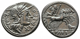 Roman Republic
Q. Fabius Labeo. 124 BC. AR Denarius (18,0mm, 3.91g) Obv: Helmeted head of Roma right, ROMA behind, X and LABEO before. Rev: Jupiter in...