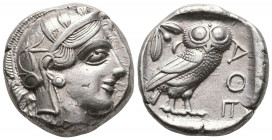 Athens, Attica. Circa 440-420 BC. AR Tetradrachm. (22,4mm, 17.2 g).
Obv: Helmeted head of Athena right.
Rev: Owl standing right, head facing, olive sp...