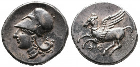 Sicily, Syracuse. Agathokles. Circa 304-289 BC. AR Stater. (21,1mm, 8.43g) Obv: Bust of Athena left, wearing Corinthian helm, trident behind. Rev: Peg...