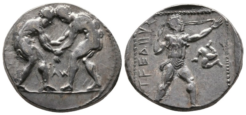 Aspendos, Pamphylia. Circa 420-370 BC. AR Stater (21,0mm, 10.97g) Obv: Two wrest...