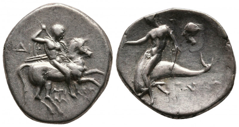 Calabria.Tarentum. Circa 272-235 BC. AR Nomos (19,1mm, 6.21g.) Obv: Naked rider ...