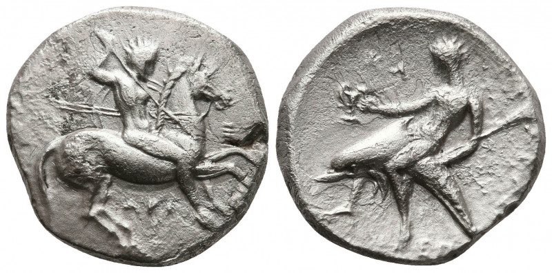 Calabria, Tarentum.Circa 315-302 BC. AR Nomos. (20,0mm., 7,34g.); 
Obv: Horseman...