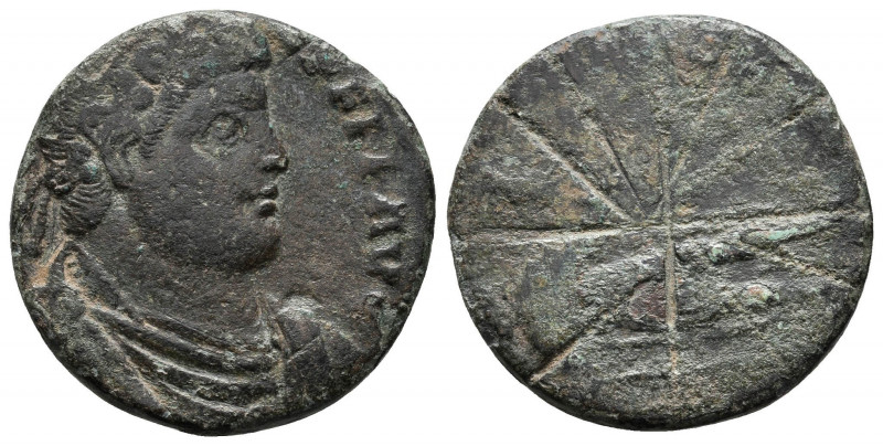 Bronze follis of Magnentius, (7.7mm / 4.08g), Rv. is scratched with graffiti, po...