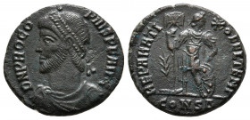 PROCOPIUS (365-366). AE Follis. (3,8mm, 3,0 g.). Constantinople.
Obv: D N PROCOPIVS P F AVG.
Diademed, draped and cuirassed bust left.
Rev: REPARATIO ...