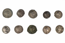 Collection of 6 Roman Denarii, 3 Antoniniani and 1 Medieval coin, Set of 10: 16.1-21.1mm / 26.82g.