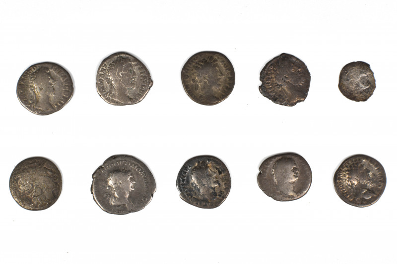 Collection of 9 Roman Denarii and 1 Medievel coin, Set of 10: 12.7-20.4mm / 25g.
