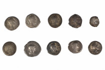 Collection of 9 Roman Denarii and 1 Medievel coin, Set of 10: 12.7-20.4mm / 25g.