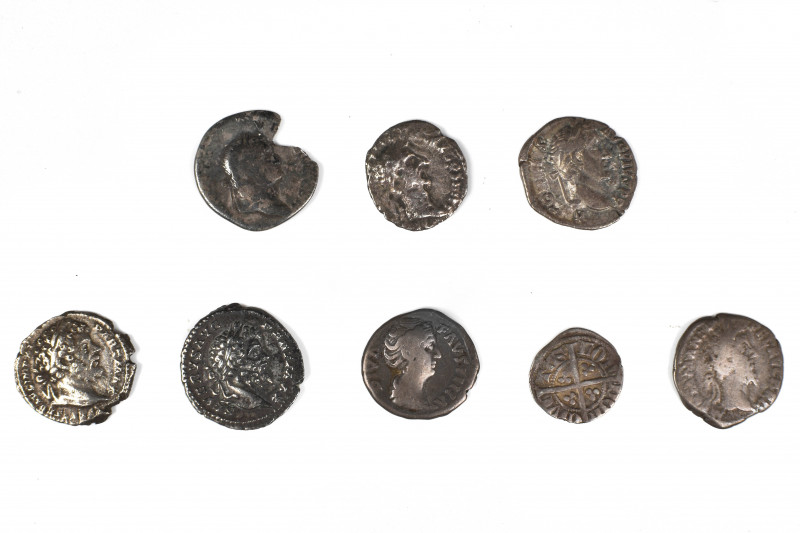 Collection of 7 Roman Denarii and 1 Medieval coin, Set of 8: 14.1-18.6mm / 18.75...