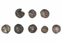 Collection of 7 Roman Denarii and 1 Medieval coin, Set of 8: 14.1-18.6mm / 18.75g.