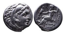 Kings of Macedonia, Alexander III the Great, 336-323 BC, posthumous issue, Abydos Mint, ca. 310-301 BC.
Head of Herakles wearing lion's scalp right
...