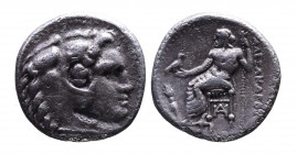 Kings of Macedonia, Alexander III the Great, 336-323 BC, lifetime issue, Miletus Mint, ca. 325-323 BC.
Head of Herakles wearing lion's scalp right
Zeu...
