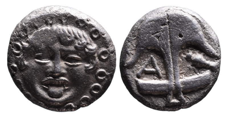 Thrace, Apollonia Pontica, late 5th-4th centuries.
Facing gorgoneion;
Anchor upr...