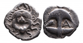 Thrace, Apollonia Pontica, late 5th-4th centuries.
Facing gorgoneion;
Anchor upright, to the left crayfish, to the right A.
SNG Black Sea 153-156, 158...