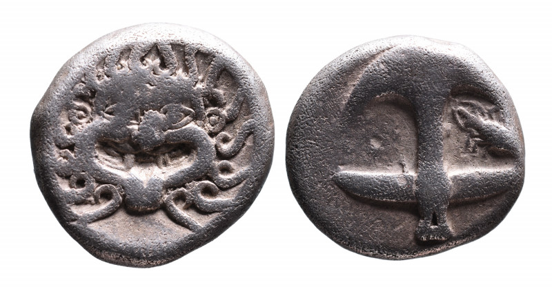 Thrace, Apollonia Pontica, late 5th-4th centuries.
Facing gorgoneion;
Anchor upr...