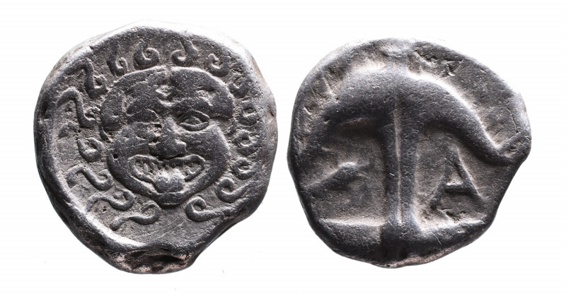 Thrace, Apollonia Pontica, late 5th-4th centuries.
Facing gorgoneion;
Anchor upr...