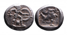 Ancient Greek AR didrachm Neapolis, Hoplite with spear and shield advancing right, turtle between legs.