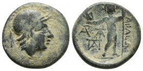 Aeolis, Aigai, ca. 2-1 cent BC, AE
Helmeted head of Athena right
Zeus standing facing, holding eagle and sceptre
SNG Von Aulock 1597
17.8mm / 4.3g