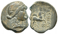 Kings of Bithynia, Prusias II 182-149 BC, AE, Nicomedia Mint
Head of youthful Dionysos weraing ivy wreath right
Centaur Chiron walking right, playing ...