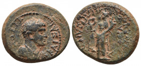 Kings of Bithynia, Prusias II 182-149 BC, AE, Nicomedia Mint
Head of youthful Dionysos wearing ivy wreath right
Centaur Chiron walking right, playing ...