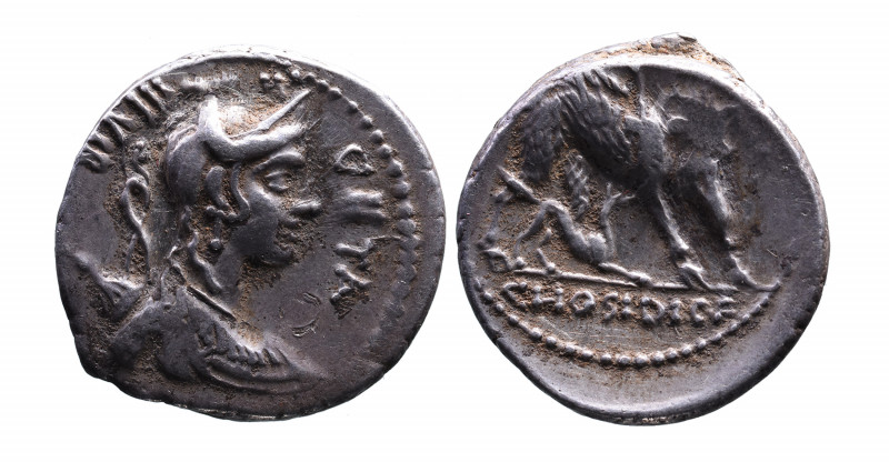 C. Hosidius C.f. Geta, Rome Mint, 64 BC.
Diademed and draped bust of Diana with ...