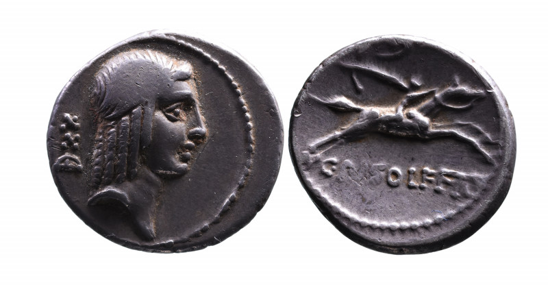 L. Calpurnius Piso Frugi, Rome Mint, 67 BC.
Laureate head of Apollo right, behin...
