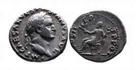 Vespasianus AD 69-79, Rome Mint, AD 69-70.
Laureate head of Vespasianus right, IMP CAESAR VESPASIANVS AVG;
Pax seated left, holding branch and caduceu...