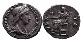 Sabina, Rome Mint, ca. AD 126-138.
Diademed and draped bust of Sabina right, SABINA AVGVSTA HADRIANI AVG PP;
Vesta seated left, holding sceptre and pa...