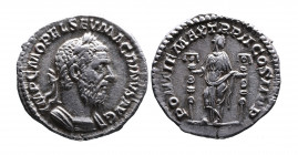 Macrinus AD 217-218, Rome Mint, April-June AD 217.
Laureate and cuirassed bust of Macrinus right, IMP C M OPEL MACRINVS AVG;
Fides standing facing, he...