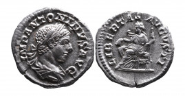 Elagabalus AD 218-222, Rome Mint, ca. AD 219.
Laureate and draped bust of Elagabalus right, IMP ANTONINVS AVG;
Libertas seated left, holding pileus an...