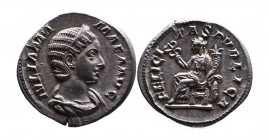 Julia Mamaea AD 222-235, Rome Mint, ca. AD 230.
Diademed and draped bust of Julia Mamaea right, IVLIA MAMAEA AVG;
Felicitas seated left, holding cornu...