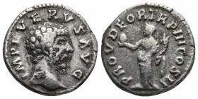 Lucius Verus 161-169 AD, AR denarius, Rome Mint, ca. 162-163 AD.
Bare head of Verus right
Providentia standing left, holding globe and cornucopiae
RIC...