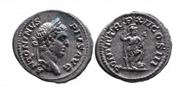 Caracalla AD 198-217, Rome Mint, AD 209-210.
Laureate head of Caracalla right, ANTONINVS PIVS AVG;
Virtus standing right with foot placed on helmet, h...
