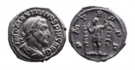 Maximinus I Thrax AD 235-238, Rome Mint, AD 235.
Laureate, cuirassed and draped bust of Maximinus right, IMP MAXIMINVS PIVS AVG;
Emperor in military d...