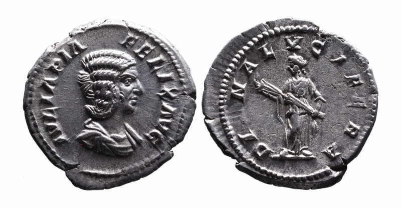 Julia Domna AD 193-217, Rome Mint, ca. AD 211-217.
Bare and draped bust of Julia...