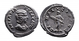 Julia Domna AD 193-217, Rome Mint, ca. AD 211-217.
Bare and draped bust of Julia Domna right, IVLIA PIA FELIX AVG;
Diana standing facing, head turned ...