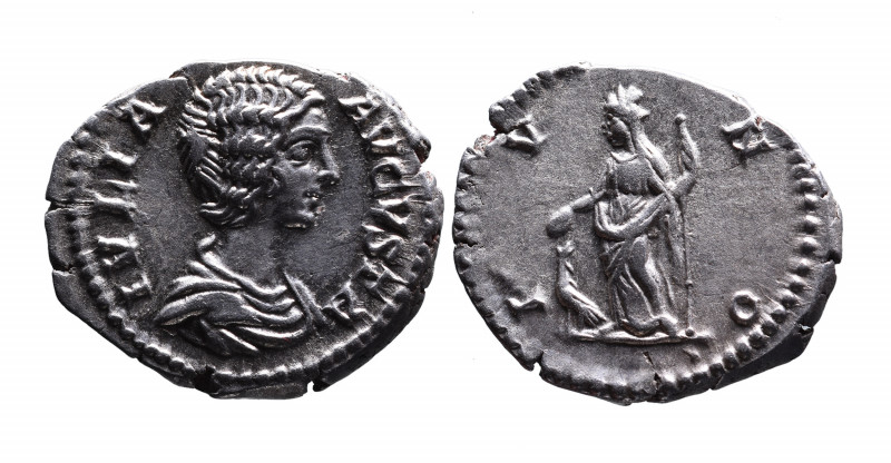 Julia Domna AD 193-217, Rome Mint, ca. AD 196-211.
Bare and draped bust of Julia...