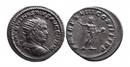 Caracalla AD 198-217, Rome Mint, AD 215.
Radiate, draped and cuirassed bust of Caracalla right, ANTONINVS PIVS AVG GERM;
Sol in radiate crown standing...