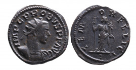 Probus 276-282 AD, Lugdunum Mint, ca. AD 277.
Radiate and cuirassed bust of Probus right, IMP C PROBVS PF AVG;
Felicitas standing right, holding caduc...