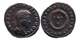Constantine II AD 317-340, as caesar, Siscia Mint, ca. AD 320-321.
Laureate head of Constantinus II right, CONSTANTINVS IVN NOB C;
VOT_V within wreath...