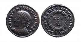 Constantine II AD 317-340, as caesar, Thessalonica Mint, ca. AD 320.
Laureate, draped and cuirassed bust of Constantinus II left, CONSTANTINVS IVN NOB...