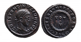 Constantine II AD 317-340, as caesar, Siscia Mint, ca. AD 320-321.
Laureate head of Constantinus II right, CONSTANTINVS IVN NOB C;
VOT_V within wreath...