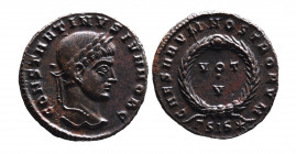 Constantine II AD 317-340, as caesar, Siscia Mint, ca. AD 320-321.
Laureate head of Constantinus II right, CONSTANTINVS IVN NOB C;
VOT_V within wreath...