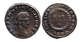 Constantine II AD 317-340, as caesar, Siscia Mint, ca. AD 320-321.
Laureate head of Constantinus II right, CONSTANTINVS IVN NOB C;
VOT_V within wreath...