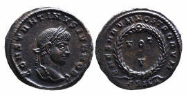 Constantine II AD 317-340, as caesar, Siscia Mint, ca. AD 320-321.
Laureate head of Constantinus II right, CONSTANTINVS IVN NOB C;
VOT_V within wreath...