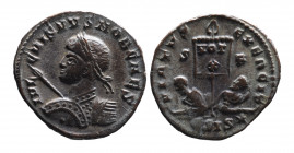 Crispus AD 317-326, as caesar, Siscia Mint, ca. AD 320.
Laureate and cuirassed bust of Crispus left, with shield and spear pointing forward, IVL CRISP...