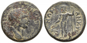 Galatia, Ancyra, Traianus 98-117 AD
Laureate head of Traianus right
Zeus standing left, holding sceptre and rudder ?
SNG Von Aulock 8328
25.3mm / 12.6...